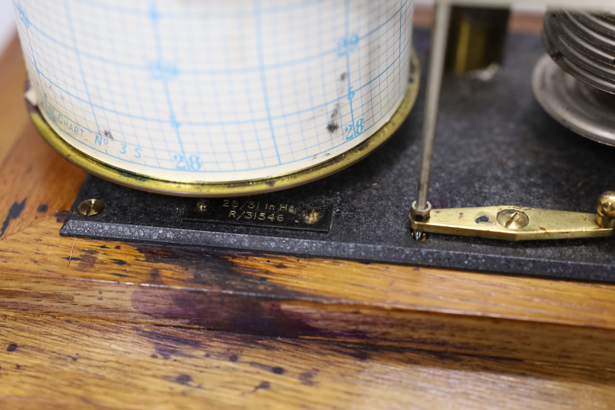 A Negretti & Zambra oak cased barograph, 34cm wide